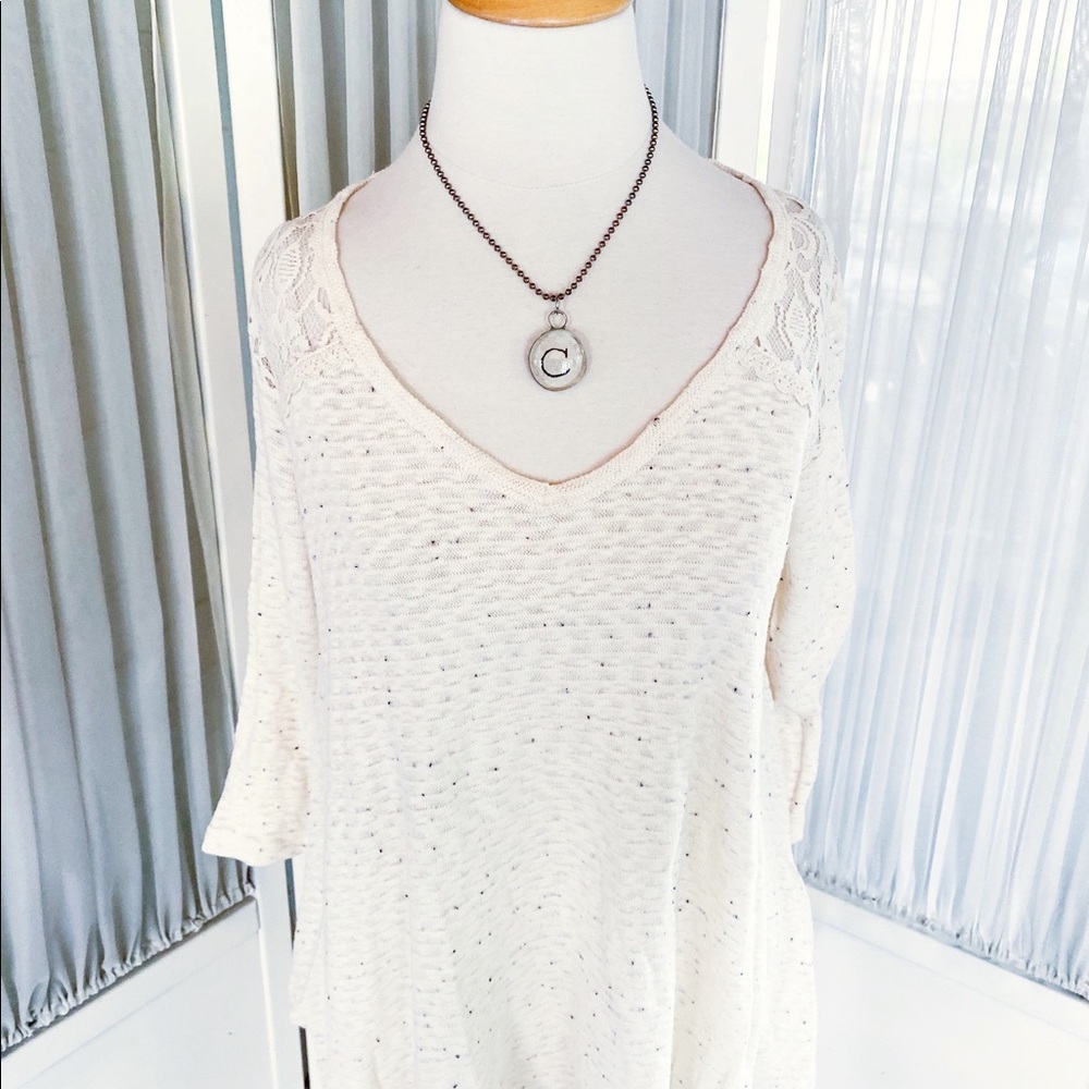 Everleigh Women’s Knit Cream Top Sweater 3/4 Sleeve Lace Size Small Petite